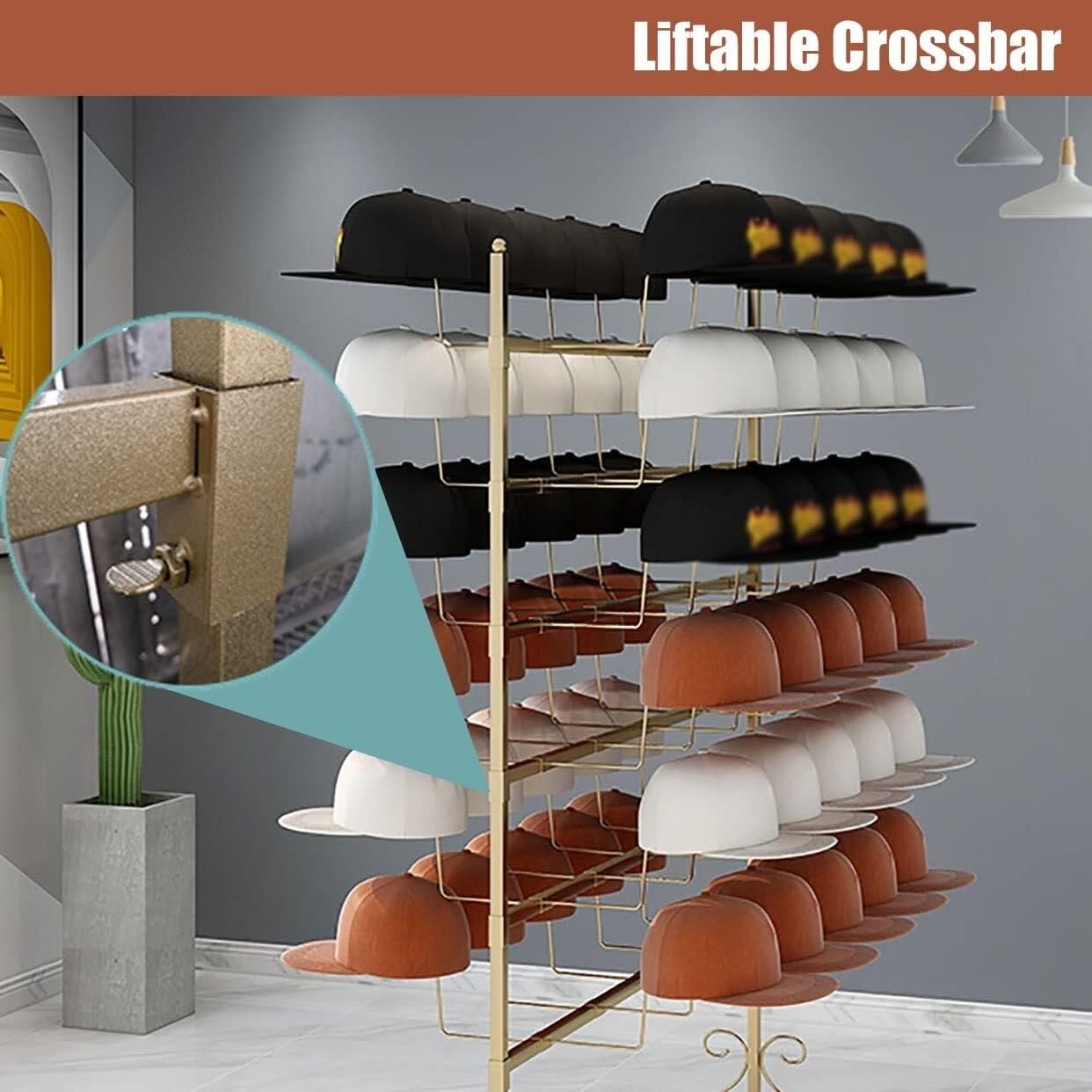 Standing Hat Display Rack for Baseball Caps, Cowboy Hats, Wigs, Large Capacity 5-7 Tier Metal Organizer for Retail Stores, Offices, and Homes(Black,7 Tier)