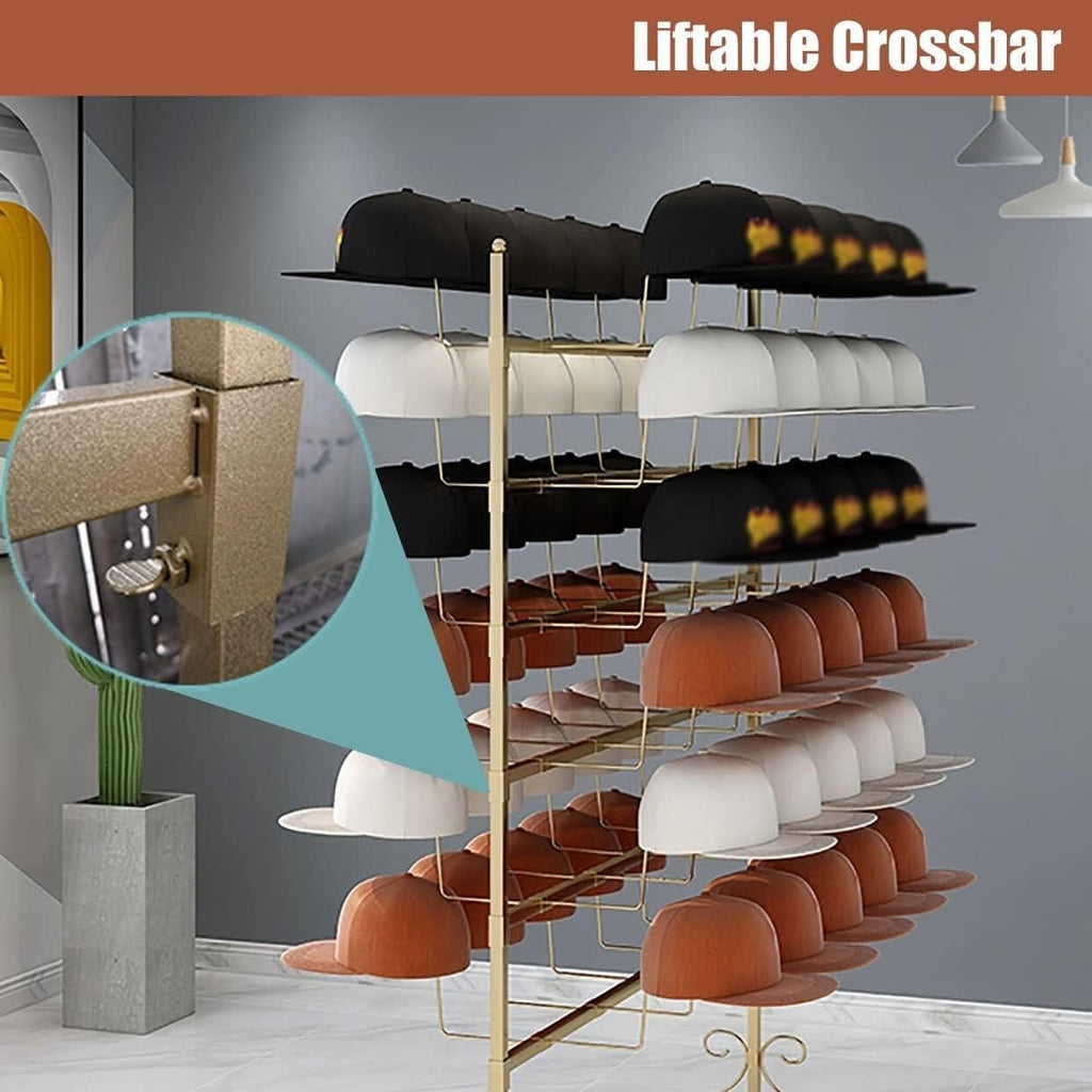 Standing Hat Display Stand Rack, 5/6/7 Tier Metal Organizer for Baseball Caps, Cowboy Hats & Wigs(Gold,6 Tier)