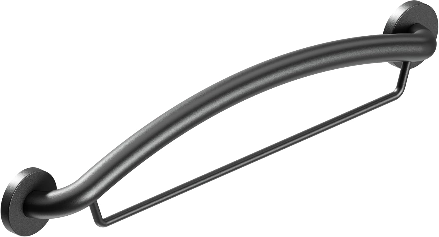 HEALTHCRAFT Plus Series Grab Bar 19.5' Shampoo Shelf / 24' Towel Bar Combo Pack in Matte Black