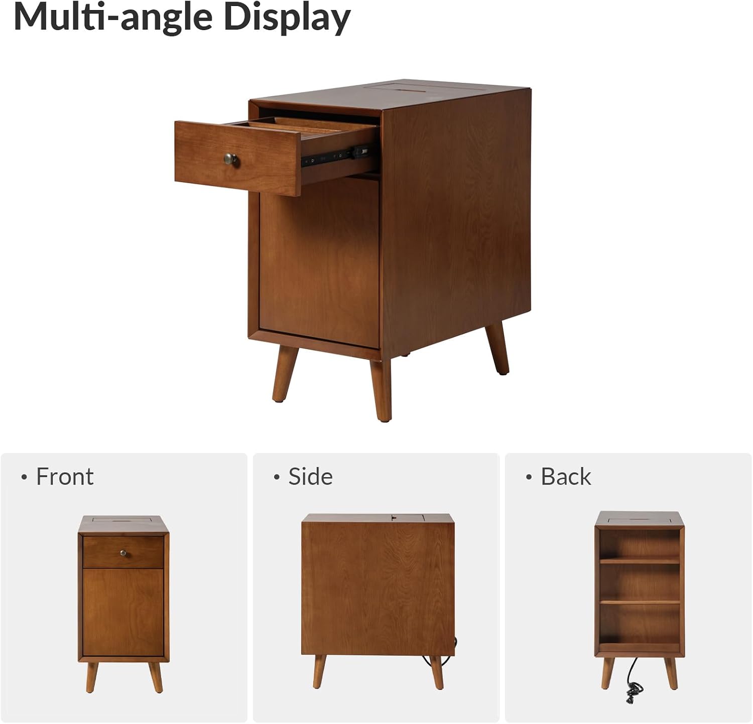 HULALA HOME Side Table with Drawers and Charging Station Set 0f 2, Modern End Table with USB Ports and Outlets, Wooden Night Stand with Storage for Couch,Living Room&Bedroom(Acorn