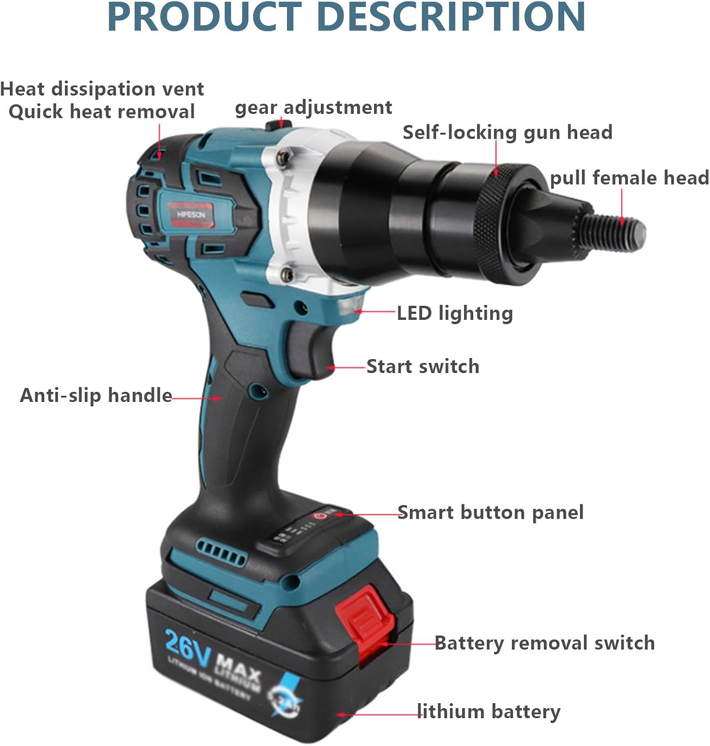 2-in-1 Cordless Rivet Gun Set, Portable Automatic Pop Rivet Tool with M3-M12 Inserts, Battery Powered for Easy Rivet Installation, Ideal for Home, Garage, and Workshop Use