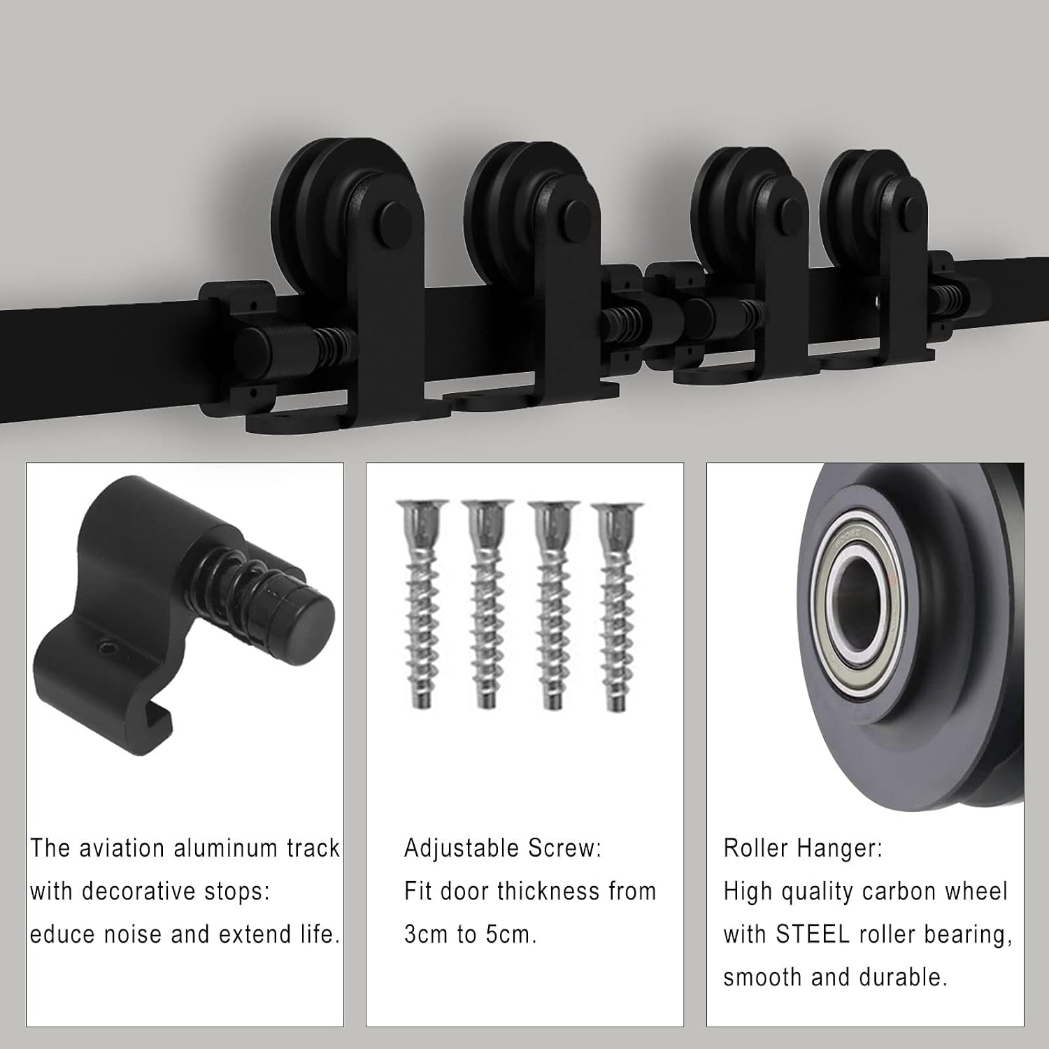 18FT Sliding Barn Double Door Hardware Cabinet Closet Track Kit Top Mount T Rollers Hangers Set for 2 Doors Black