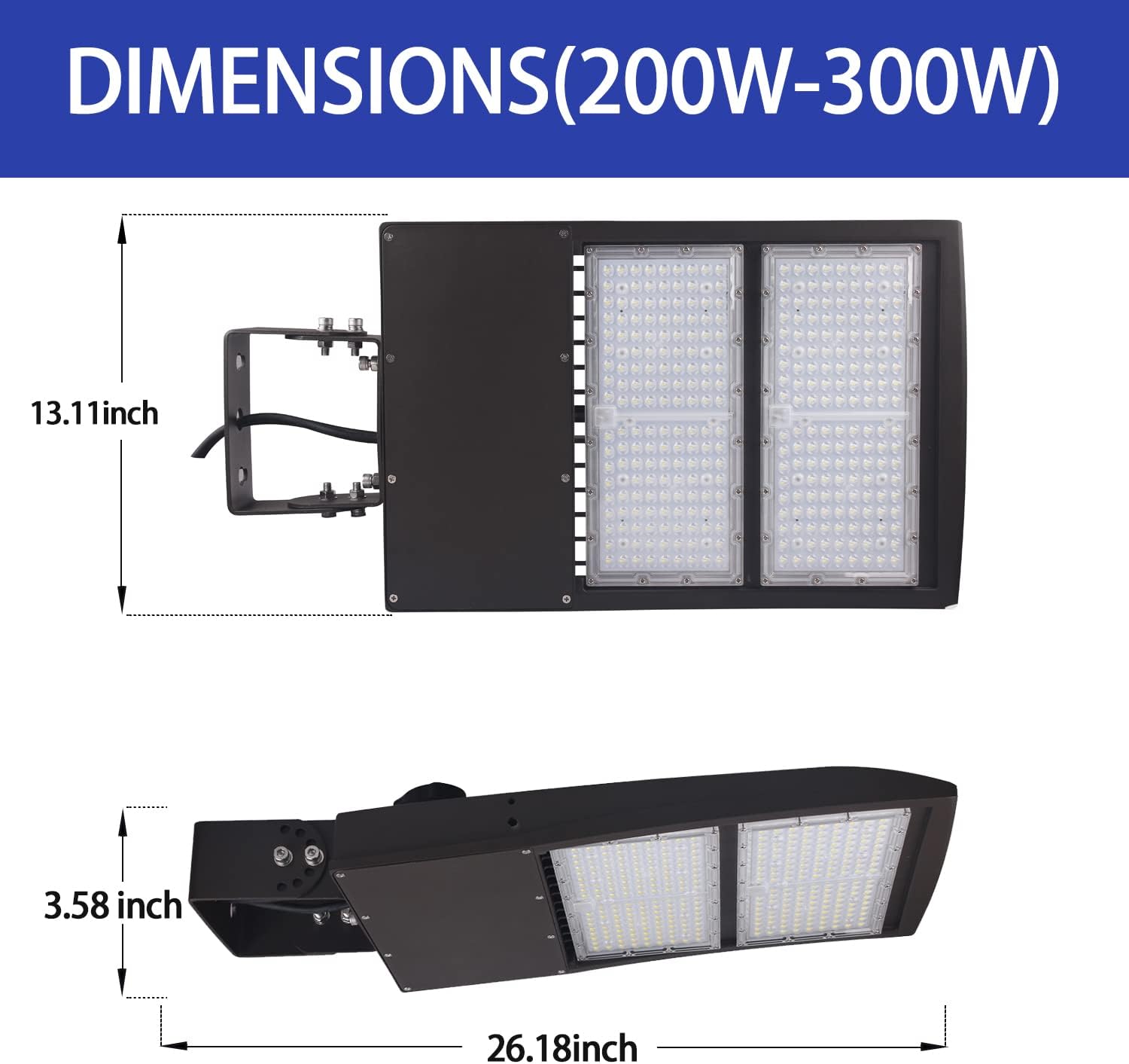 300W LED Parking Lot Light with Yoke Mount, Dusk to Dawn Photocell 42000 LM (140lm/w) 5000K LED Shoebox Light Commercial Outdoor Street Area Lighting 100-277V