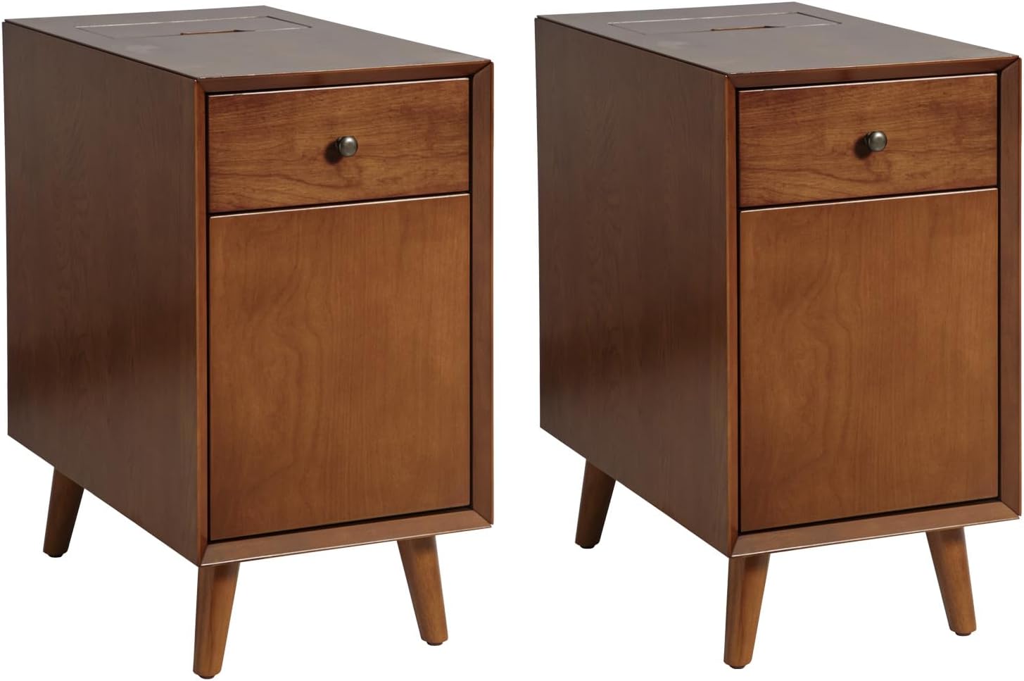 HULALA HOME Side Table with Drawers and Charging Station Set 0f 2, Modern End Table with USB Ports and Outlets, Wooden Night Stand with Storage for Couch,Living Room&Bedroom(Acorn
