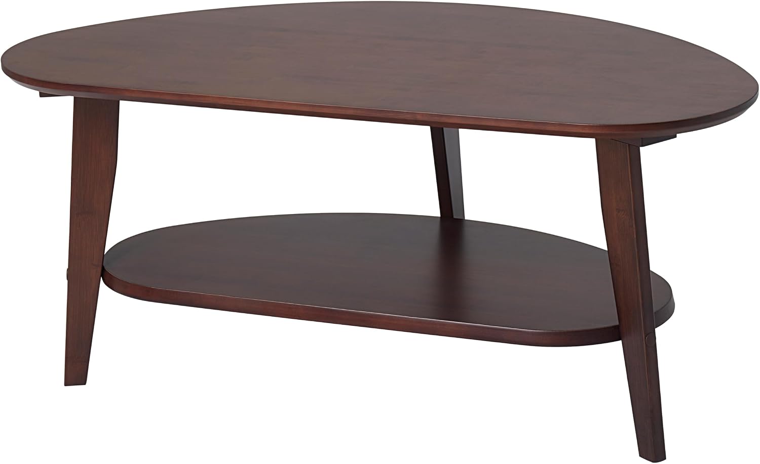 NAVREX Mid Century Modern Coffee Table with Storage, 2 Tier Oval Round Coffee Tables for Living Room Home Office, FSC Certifiled 100% Solid Wood Center Table, Value Lies in Material (Walnut Finish)