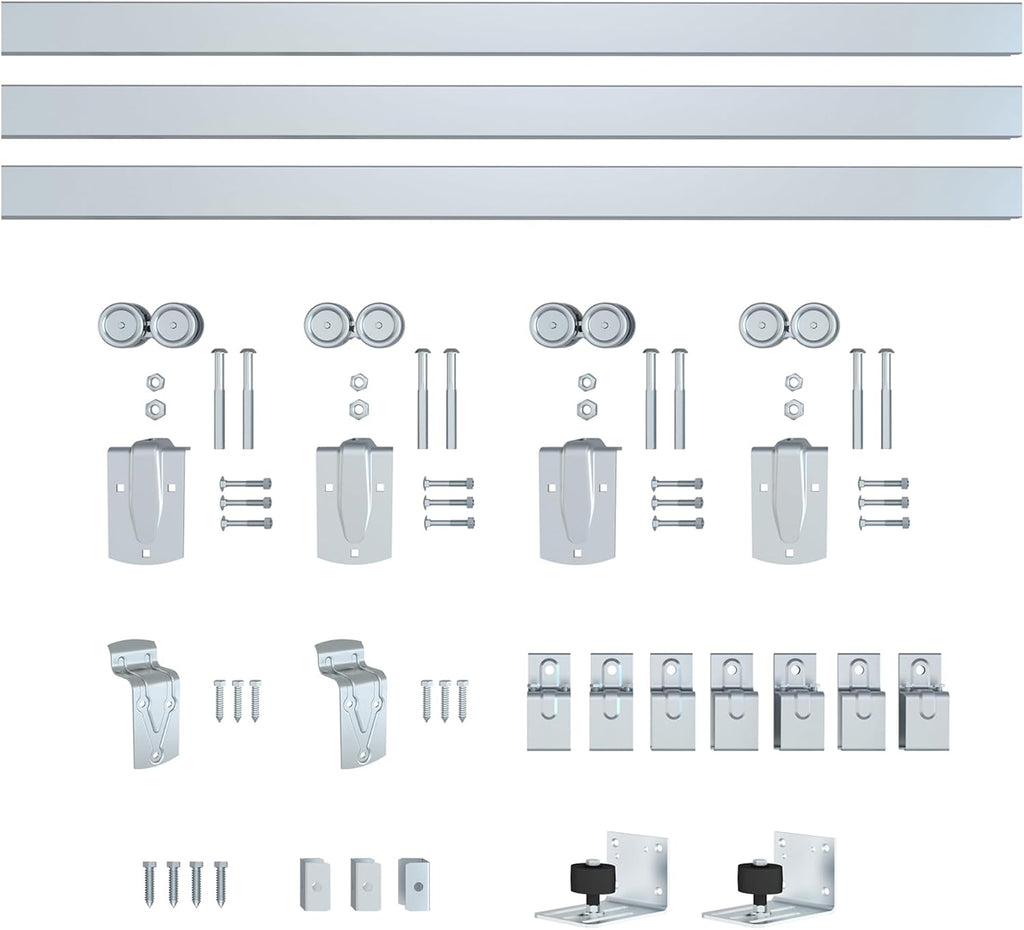 Exterior Barn Door Hardware Kit, BARNSMITH 12FT Sliding Barn Door Hardware Heavy Duty Doors Track Kit for Double Doors Use, Wall Mount, Silver (Hardware Only)