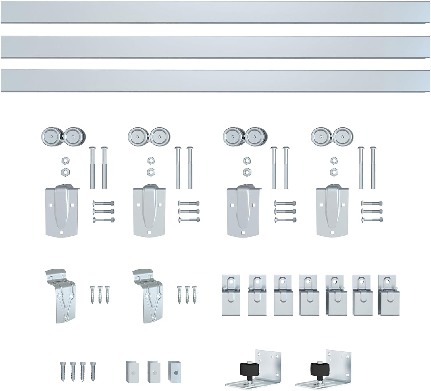Exterior Barn Door Hardware Kit, BARNSMITH 12FT Sliding Barn Door Hardware Heavy Duty Doors Track Kit for Double Doors Use, Wall Mount, Silver (Hardware Only)