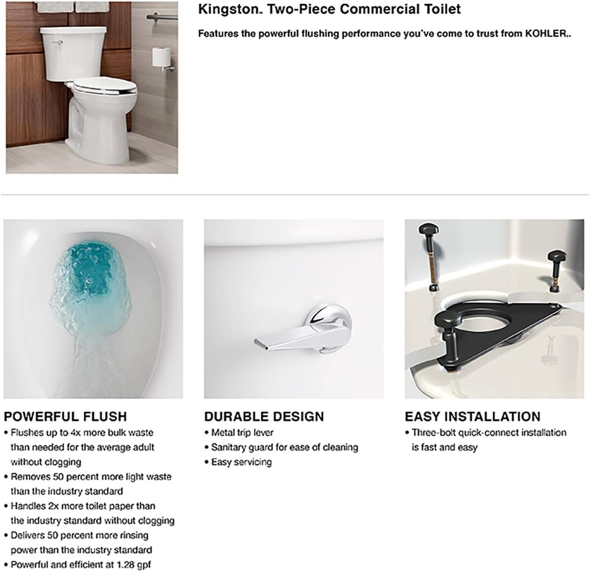 KOHLER Kingston™ Comfort Height® Two-Piece Elongated 1.28 Gpf Toilet with Left-Hand Trip Lever