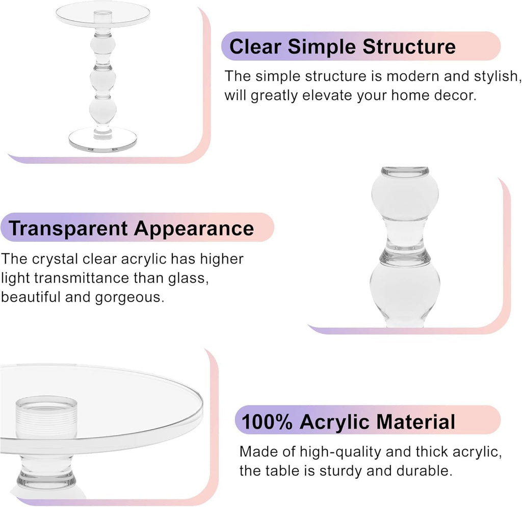 Acrylic End Table Set of 2, 16' x16' x 23' Modern Pedestal Acrylic Side Table, Clear Round Martini Table for Living Room Bedroom Small Spaces