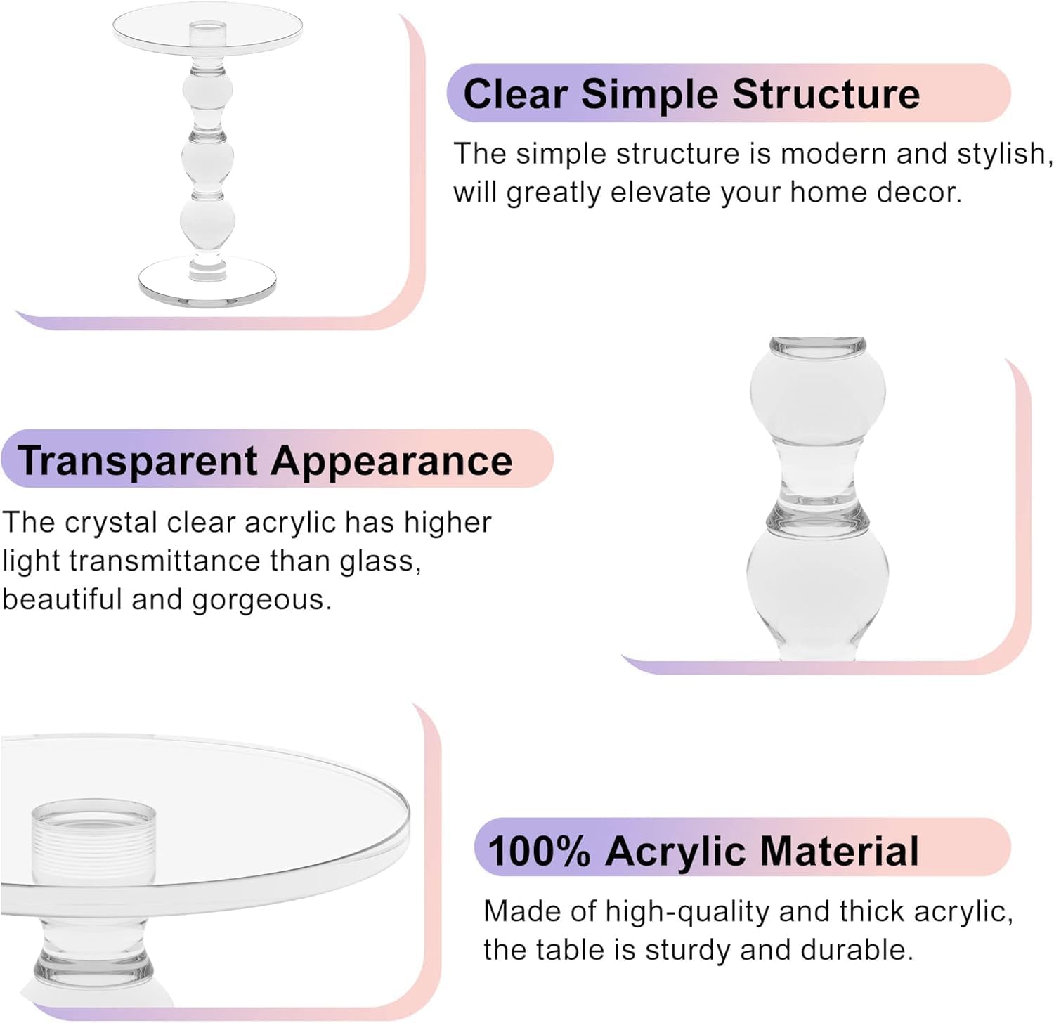 Acrylic End Table Set of 2, 16' x16' x 23' Modern Pedestal Acrylic Side Table, Clear Round Martini Table for Living Room Bedroom Small Spaces