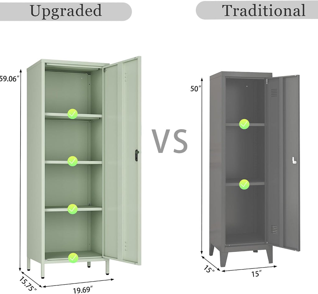 Steehoom Metal Storage Cabinet for Employees, Tall Metal Locker Lockable Kids Locker with 3 Adjustable Shelves 59.06-inch high for School, Living Room, Home, Office, Garage (Green, H59.06'')