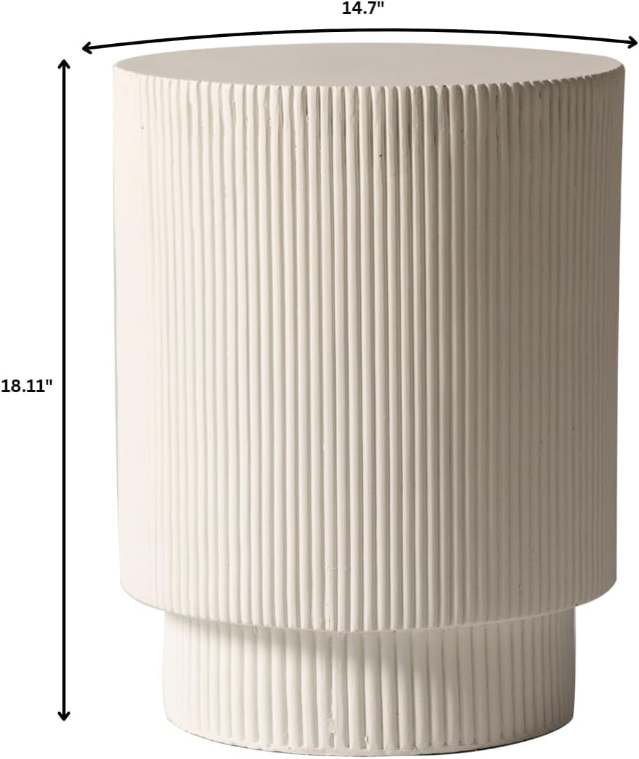 LeisureMod Modern Side Table Round Fiberstone Top Accent End Table for Home, Outdoor Patio, Living Room Sofa, Weather-Resistant, Eden Series in White