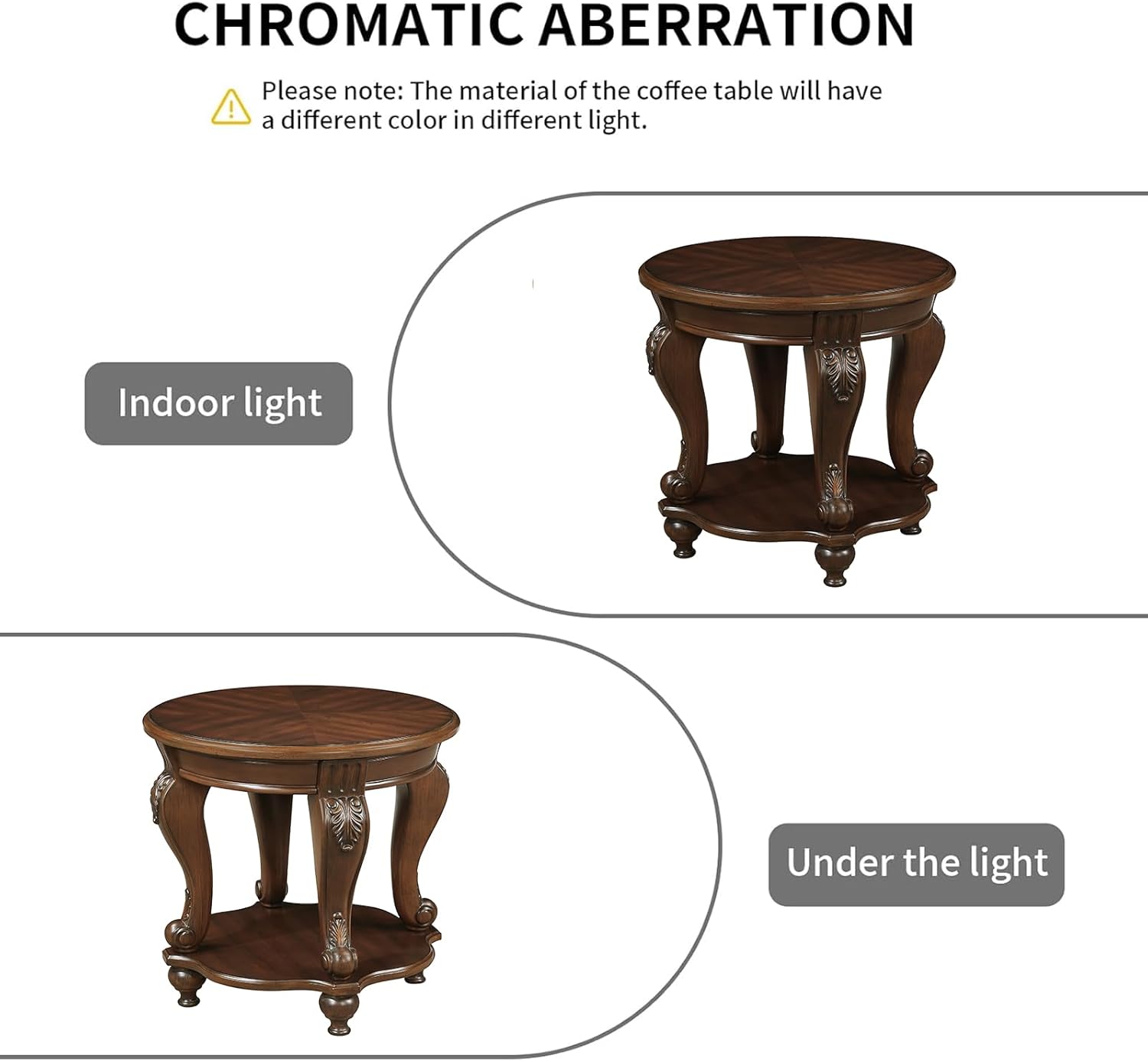 Vintage Small Round End Table 22' Wood Side Table, Antique Table Legs with Elegant Carvings, Easy Assembly, Cherry
