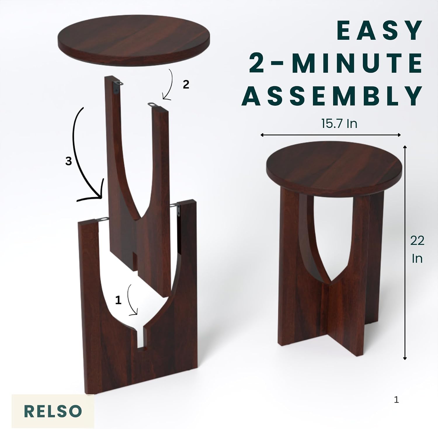 Relso Stupa Solid Wood End Table – 22' Tall Round Side Table for Living Room or Bedroom, Handcrafted Accent Table in Walnut Finish, Easy Assembly, Modern Minimalist Design for Small Spaces