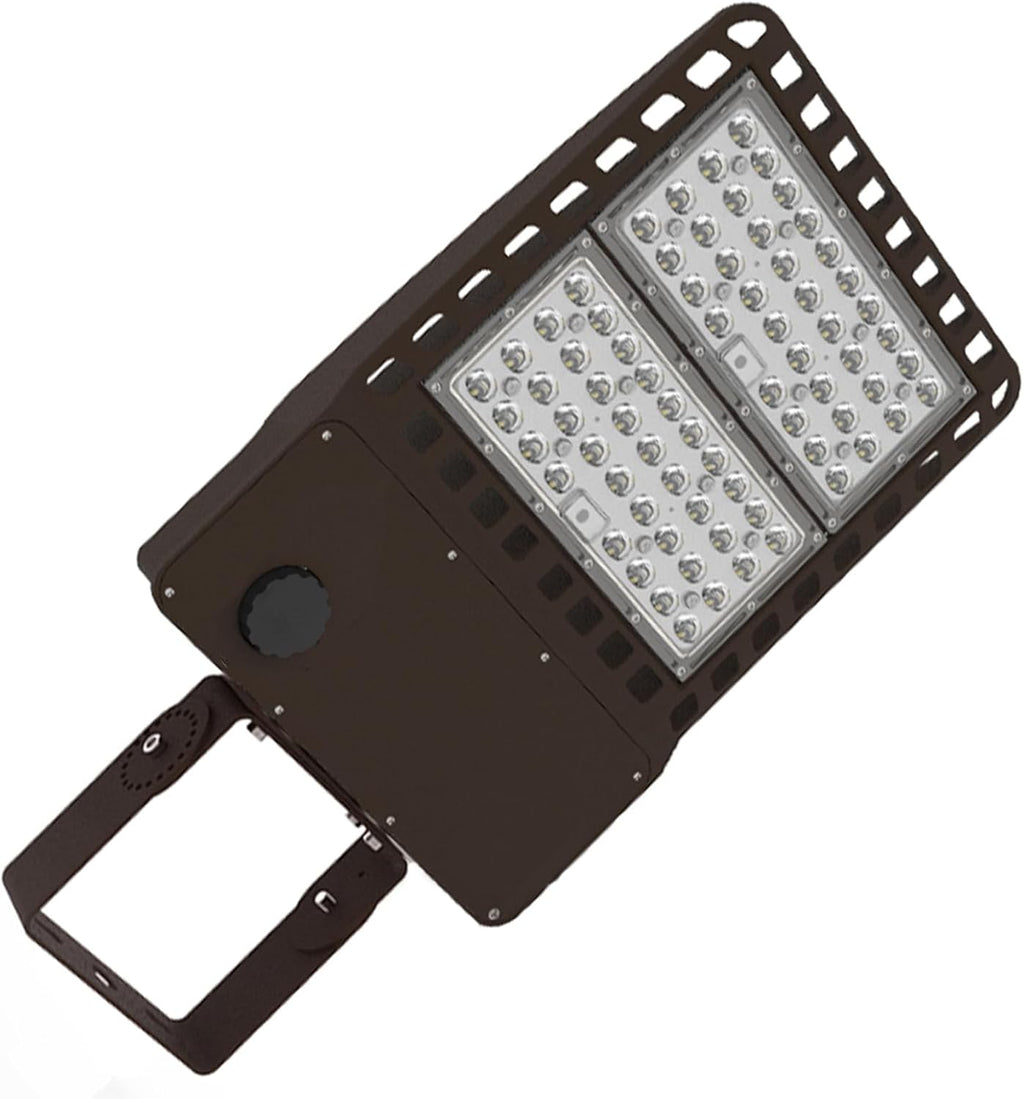 300W High Voltage 480v LED Shoebox Area Light 170lm/W Parking Lot Lighting Street Lamp Stadium Light Flood Light Type III Distribution 5000k Daylight Lighting Facts (300w 347/480v, Yoke Mount)