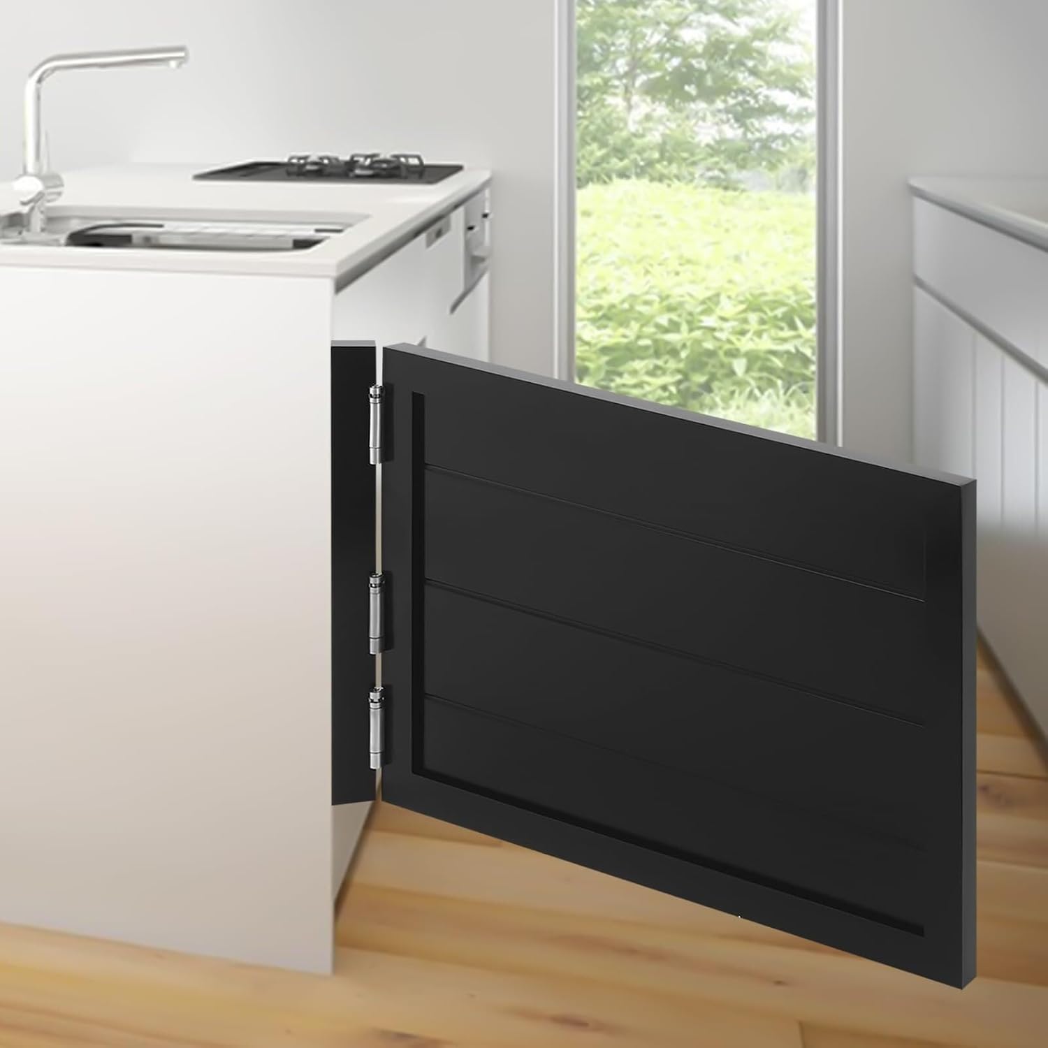 Swinging Doors, Solid Wood Saloon Half Door, Interior Cafe Door for Hallway Kitchen Bar Pub Entrance Partition, Single Dutch Doors with 3 Spring Hinges(Black,35.4x23.6in)