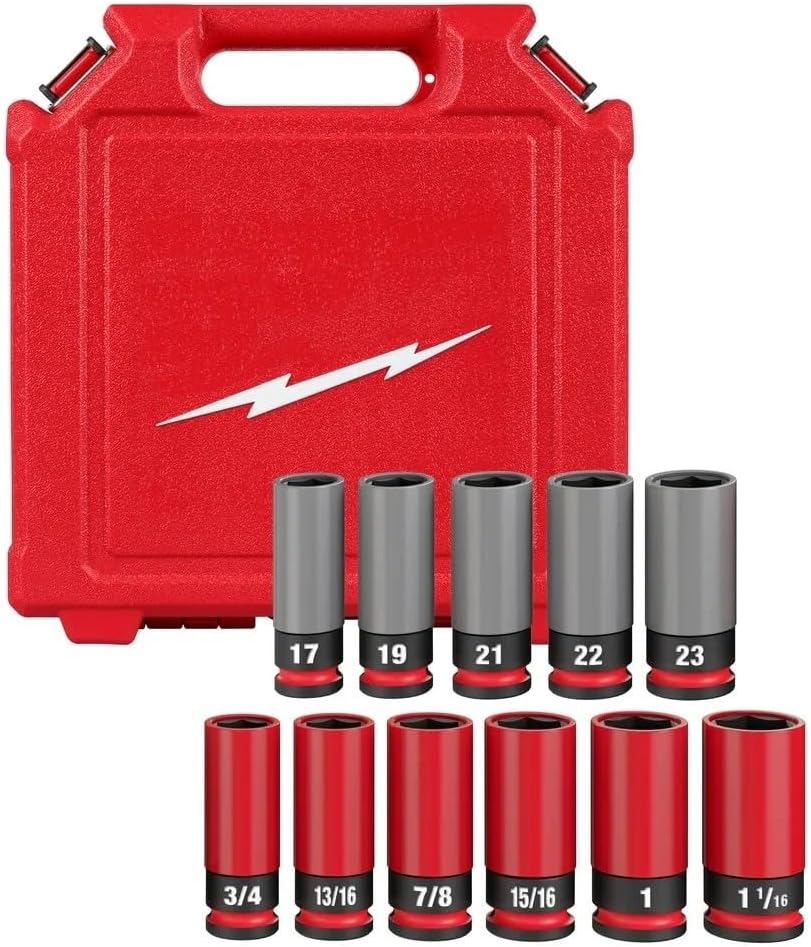 11pc 49-66-7833 Impact Duty Socket Set for Milwaukee 1/2' SAE/Metric Lug Nut Wheel Socket Set - w/Case