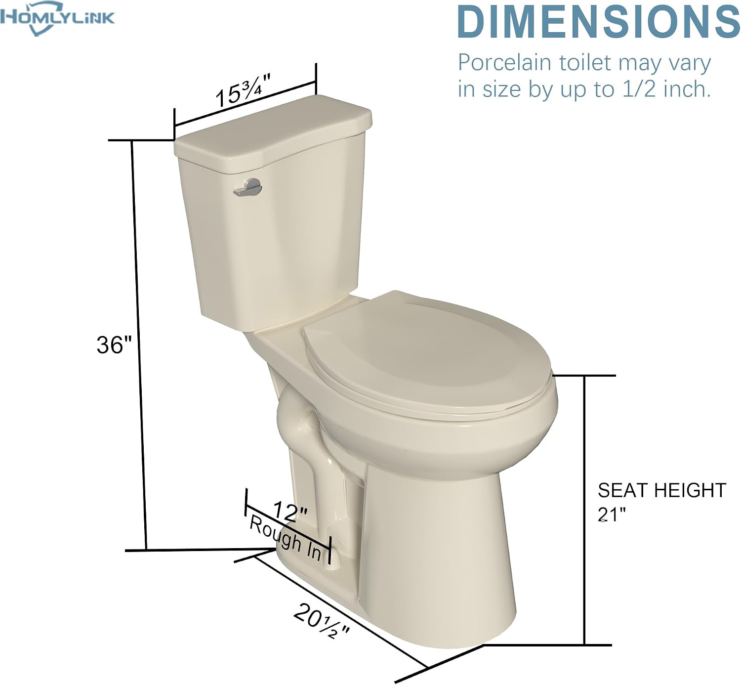21 Inch Compact Extra Tall Toilet for Seniors 1.28 GPF Single Flush Bone | Round High Toilet for Small Bathroom Space, Comfort Bowl Height 20', 12' Rough In