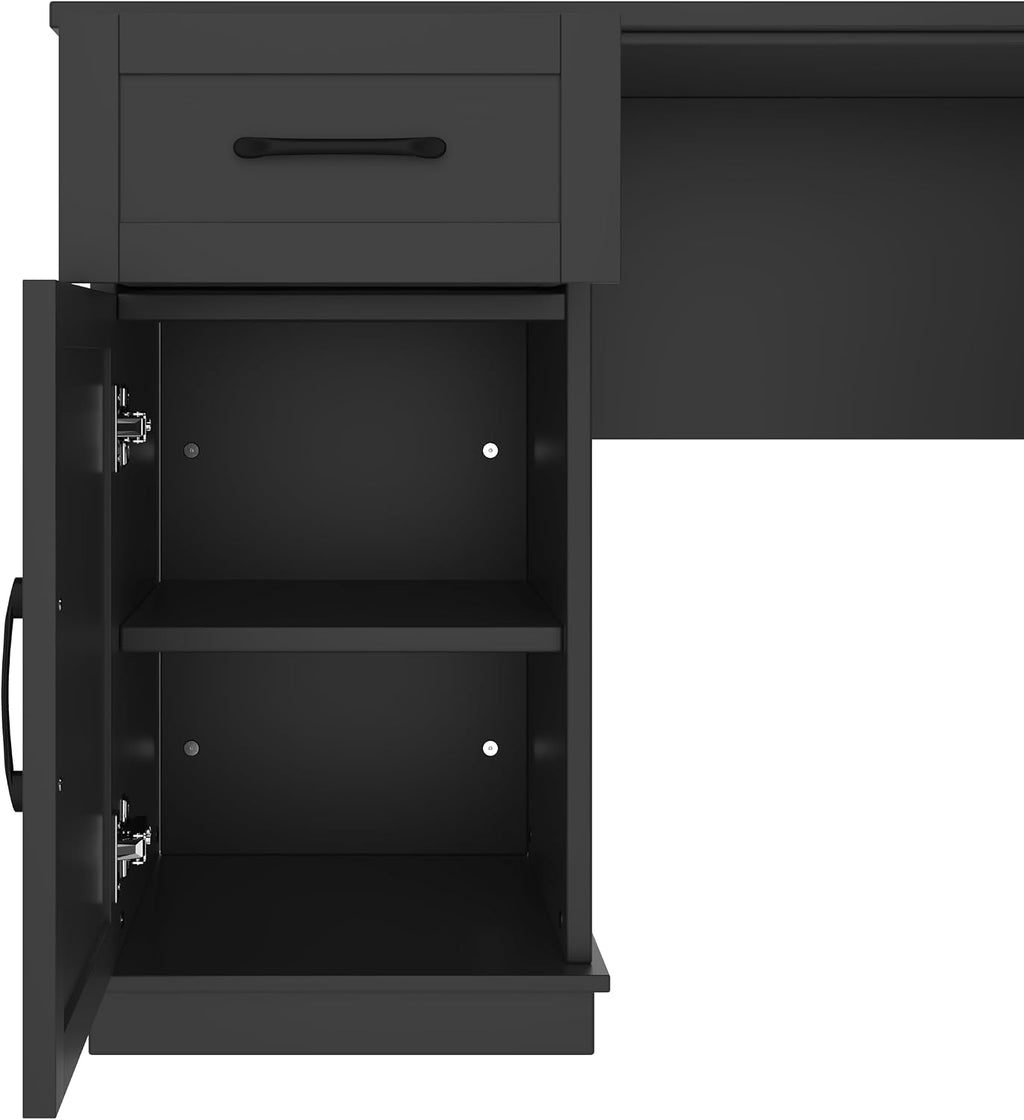 Versatile L-Shaped Computer Desk with 2 Cabinets and 2 Drawers, Power Outlet,11 Open Shelves and 1 Right Flip Shelf,for Study Living Room Office (Black#Drawers)