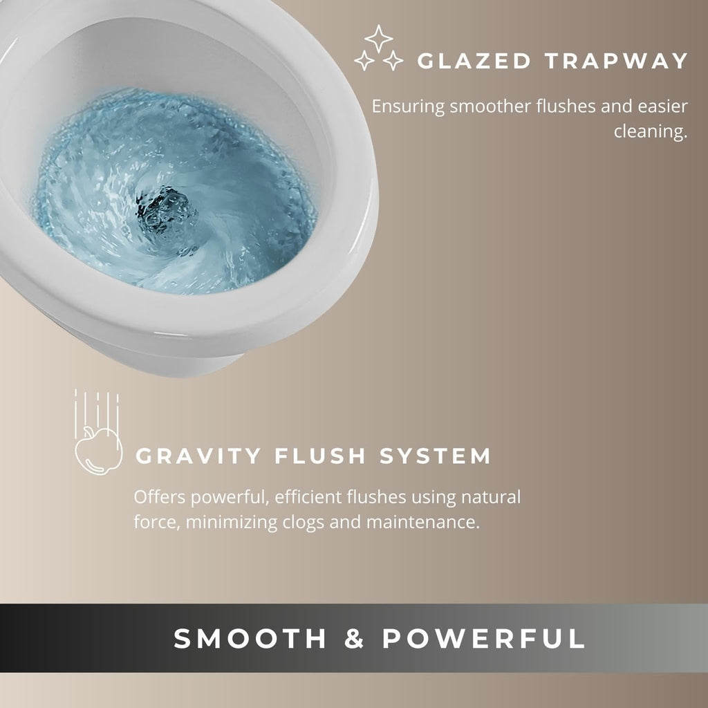Rear Outlet Toilet with Tank: Powerful Flush & Space-Saving Design with Rear Discharge - Includes Extra Extension Pipe for Easy Installation