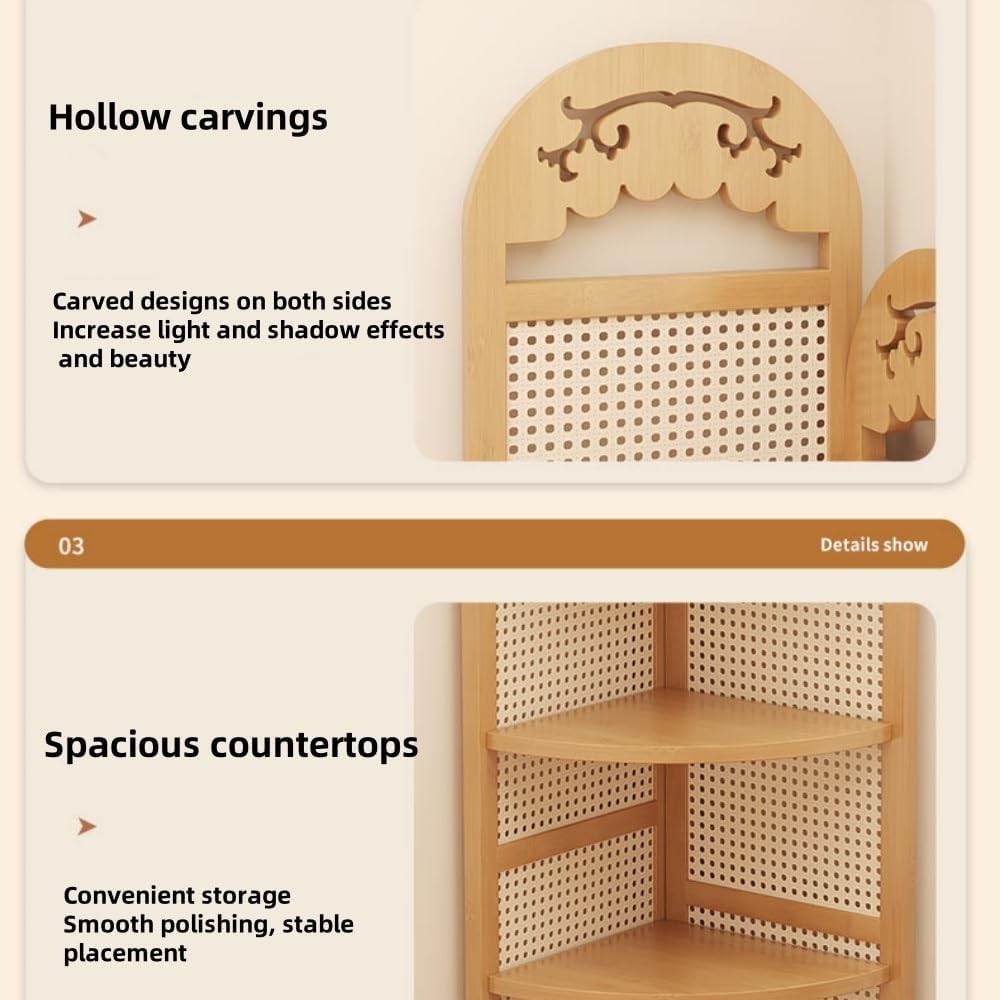 Vintage Corner Bookshelf and Storage Cabinet, Multi-Tier Shelf for Books, Multi-Function Corner Shelf, Home Decoration, Living Room Wall Bookshelf(Natural)