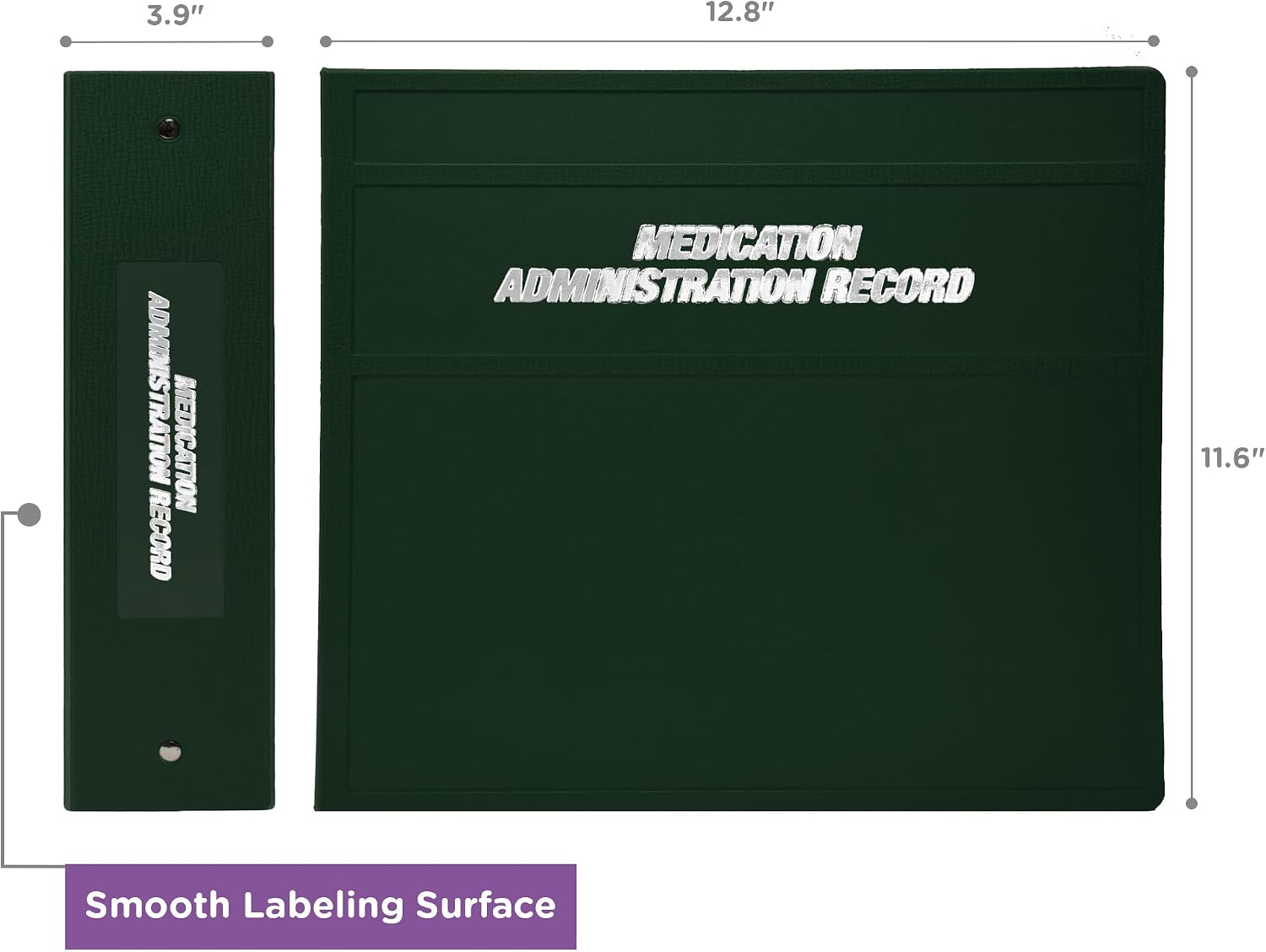 Carstens 4-Inch Heavy Duty Round Ring Binder for Medication Administration Records – Side Opening Forest Green, Case of 10, Durable Plastic No Pockets, Holds 600 Letter Sheets, Made in USA (1881-3RCS)