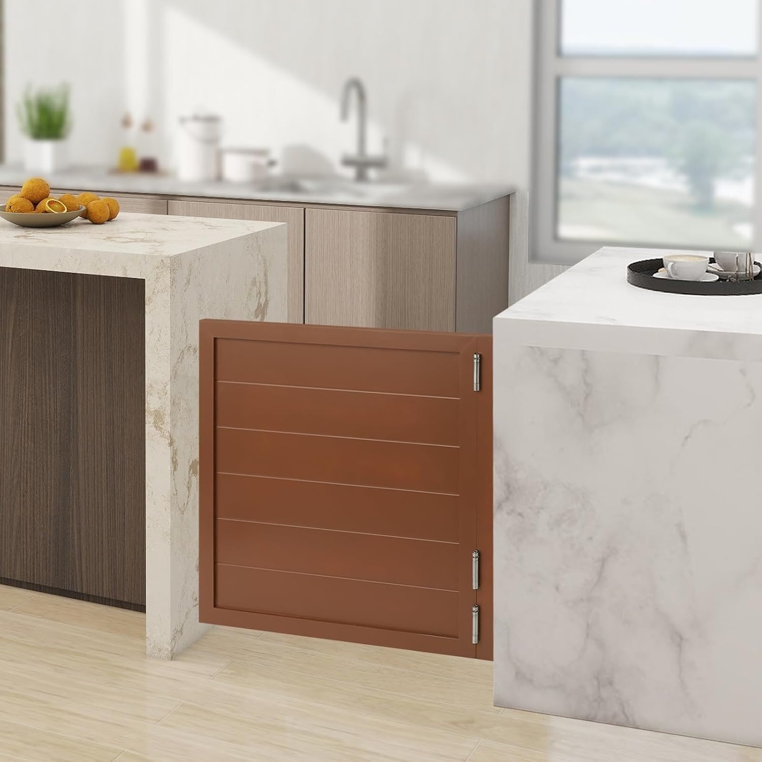Swinging Doors Cafe Doors, Saloon Half Door, Interior Wood Swing Door for Hallway Kitchen Bar Pub Entrance Partition, Single Door with 3 Spring Hinges(Brown,35.4x35.4in)