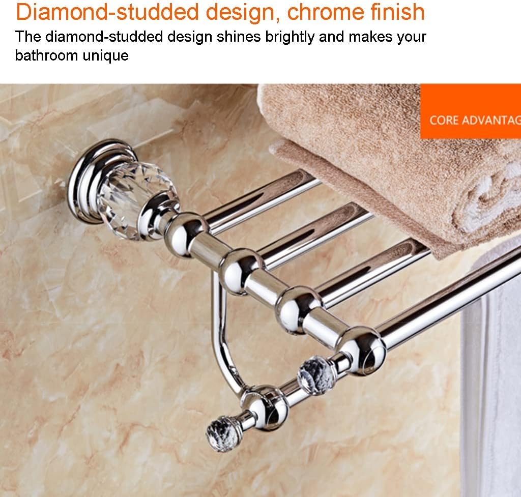 Bath Towel Bars Luxury Towel Rack, Wall Mounted Bathroom Accessories, Crystal Solid Brass Bath Hardware Chrome Towel Holder Towel Holder