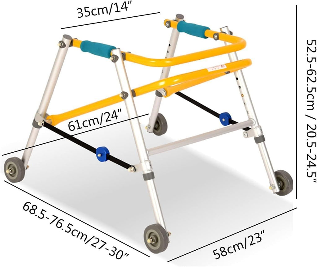 Gait Trainer, Folding Children's Walker Four-Wheeled Standing Training Walker Disability Fracture Rehabilitation Exercise Trolley, One Color-65 74cm