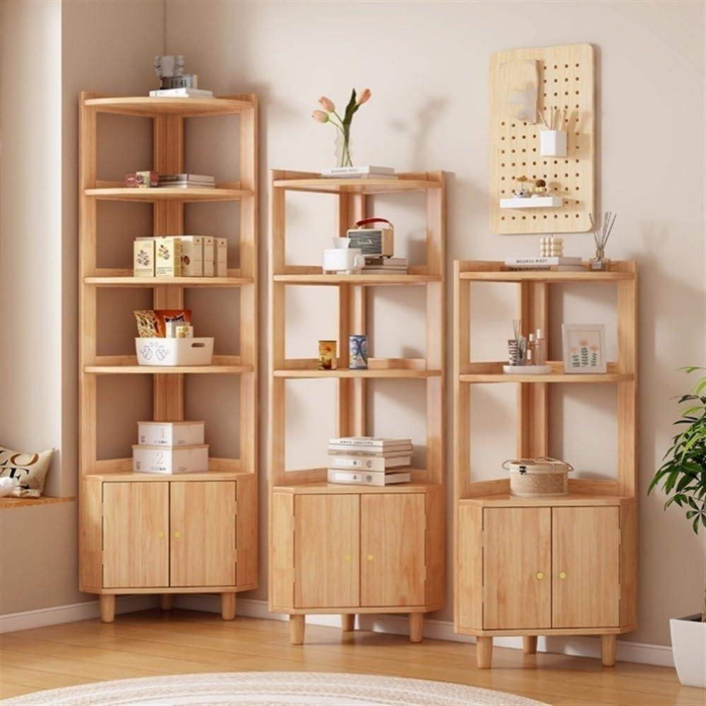 Tall Corner Cabinet, Corner Shelf with Storage, Display Shelf Corner Shelves for Living Room, Wall Corner Bookshelf for Bedroom, Bathroom, Kitchen, Small Space(Light Brown,59in)