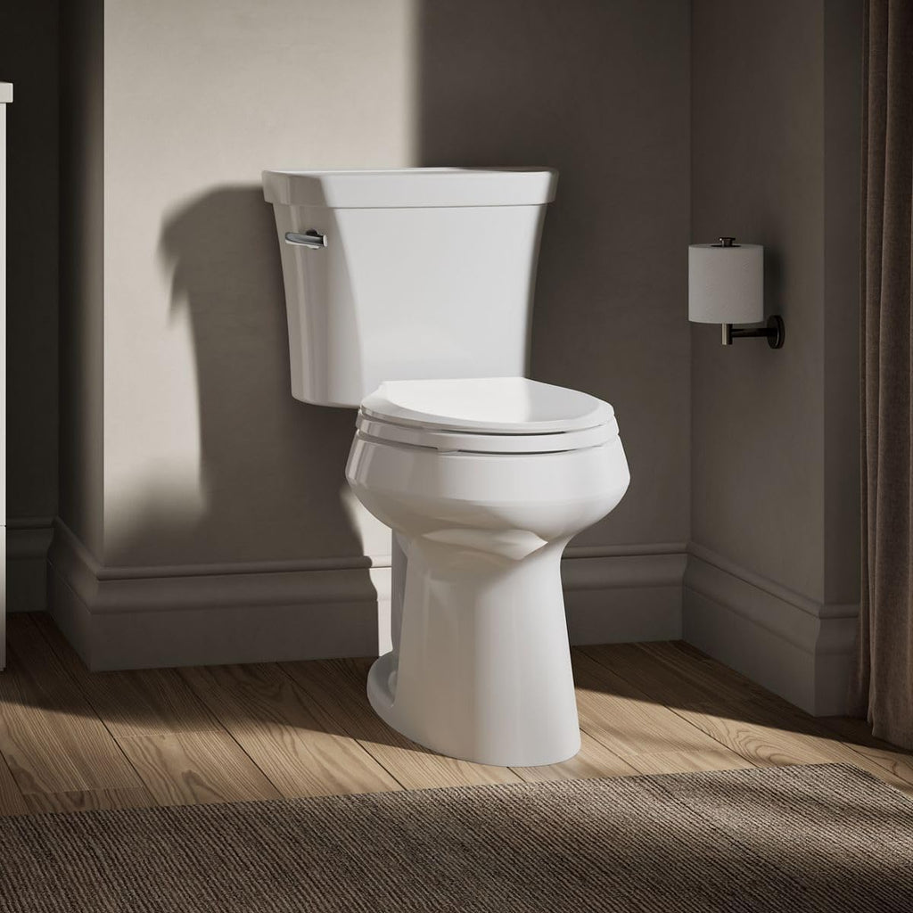 KOHLER Highline 1.0 GPF Comfort Height Two-Piece Elongated Toilet with Class Five Flush Technology and Left-Hand Trip Lever, White