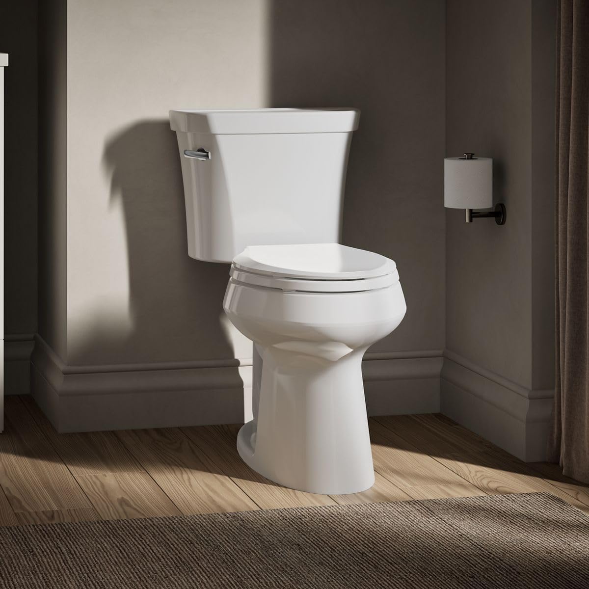 KOHLER Highline 1.0 GPF Comfort Height Two-Piece Elongated Toilet with Class Five Flush Technology and Left-Hand Trip Lever, White