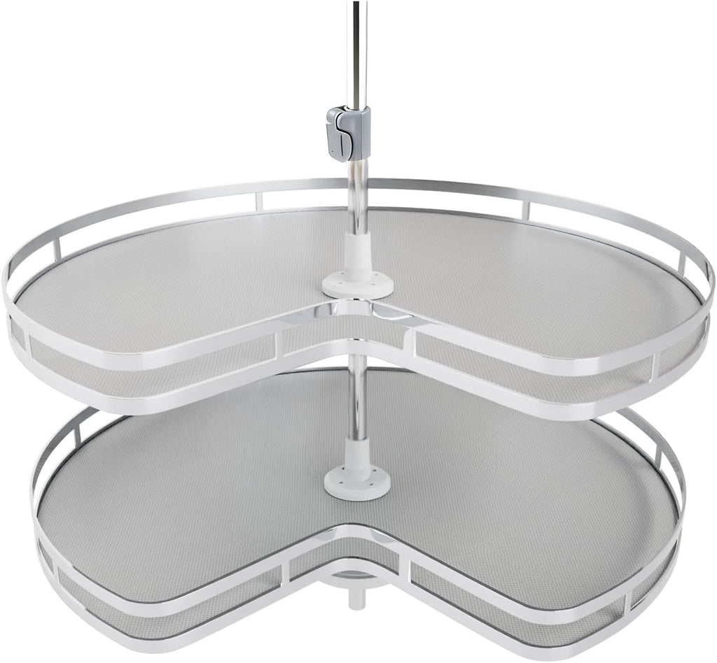 Blind Corner Cabinet Kidney Lazy Susan, Soft Close Rotary Cabinet Organizer 32inch, Corner Cabinet Lazy Susan for Blind Shelf, 2 Tiers Tray, Adjustable Height
