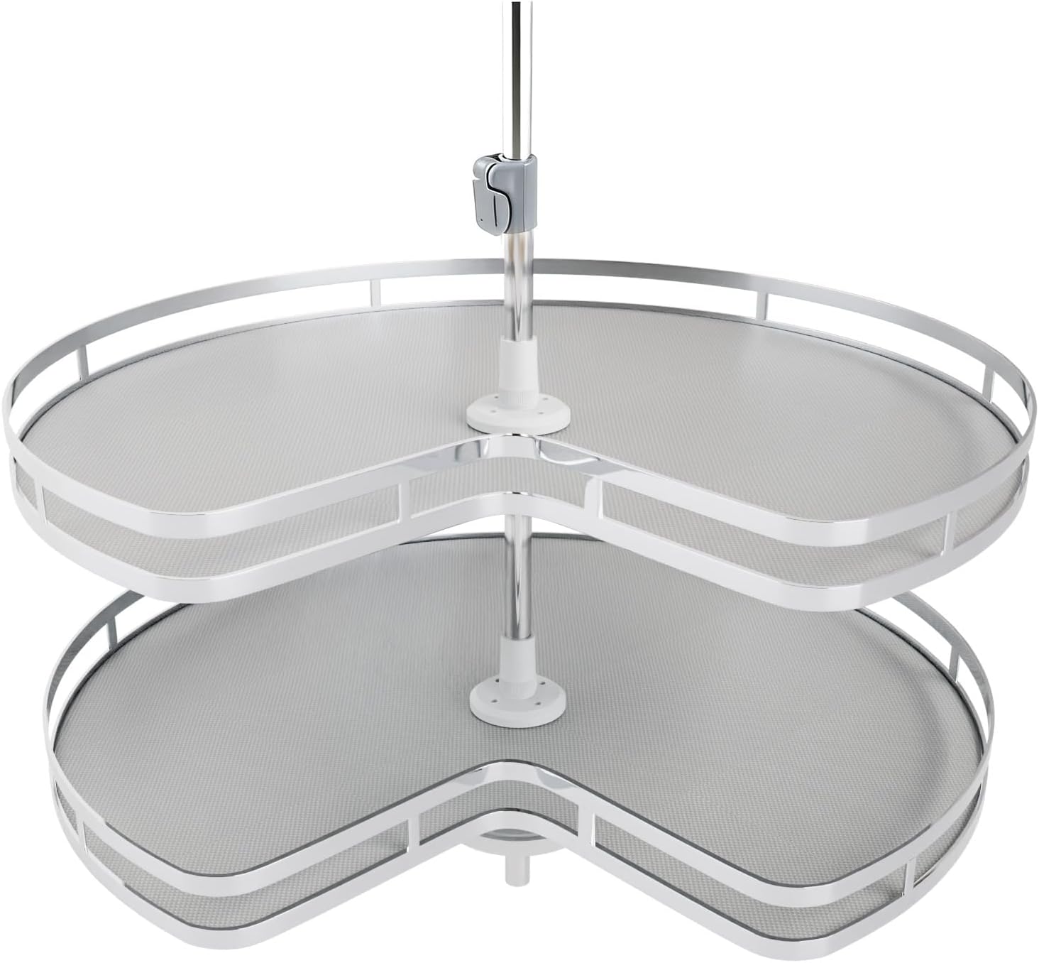 Blind Corner Cabinet Kidney Lazy Susan, Soft Close Rotary Cabinet Organizer 32inch, Corner Cabinet Lazy Susan for Blind Shelf, 2 Tiers Tray, Adjustable Height