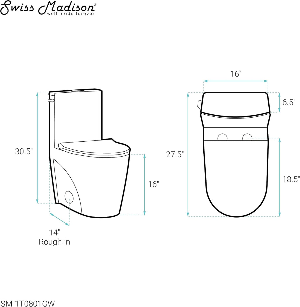 St. Tropez One-Piece 14' Rough-in 1.28 GPF Left Flush Elongated Toilet in Glossy White