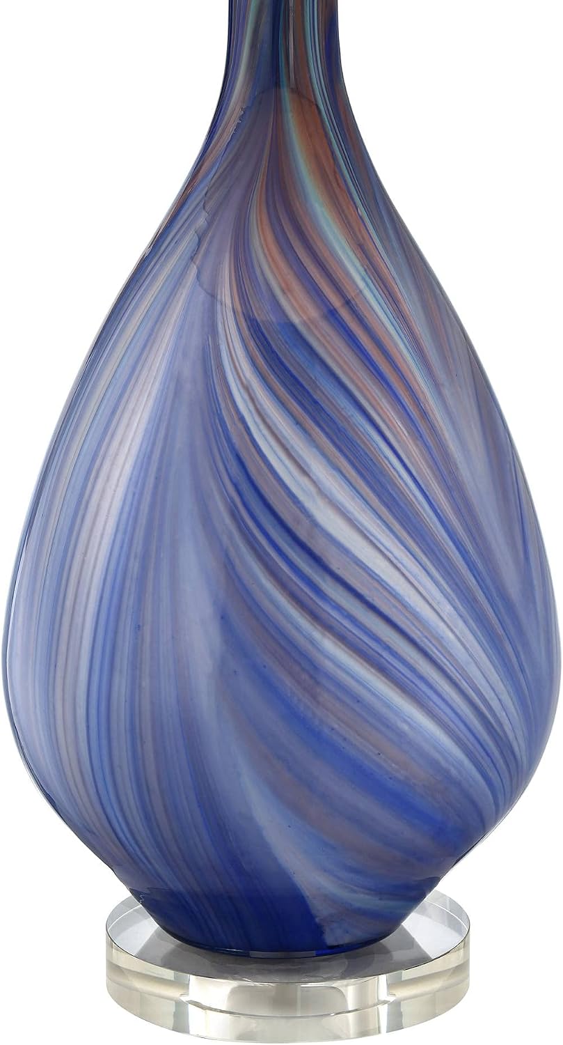 Possini Euro Design Taylor 29' Tall Teardrop Modern Coastal End Table Lamp Blue Art Glass Single Fabric White Shade Living Room Bedroom Bedside Nightstand House Office Home Kitchen Entryway Console