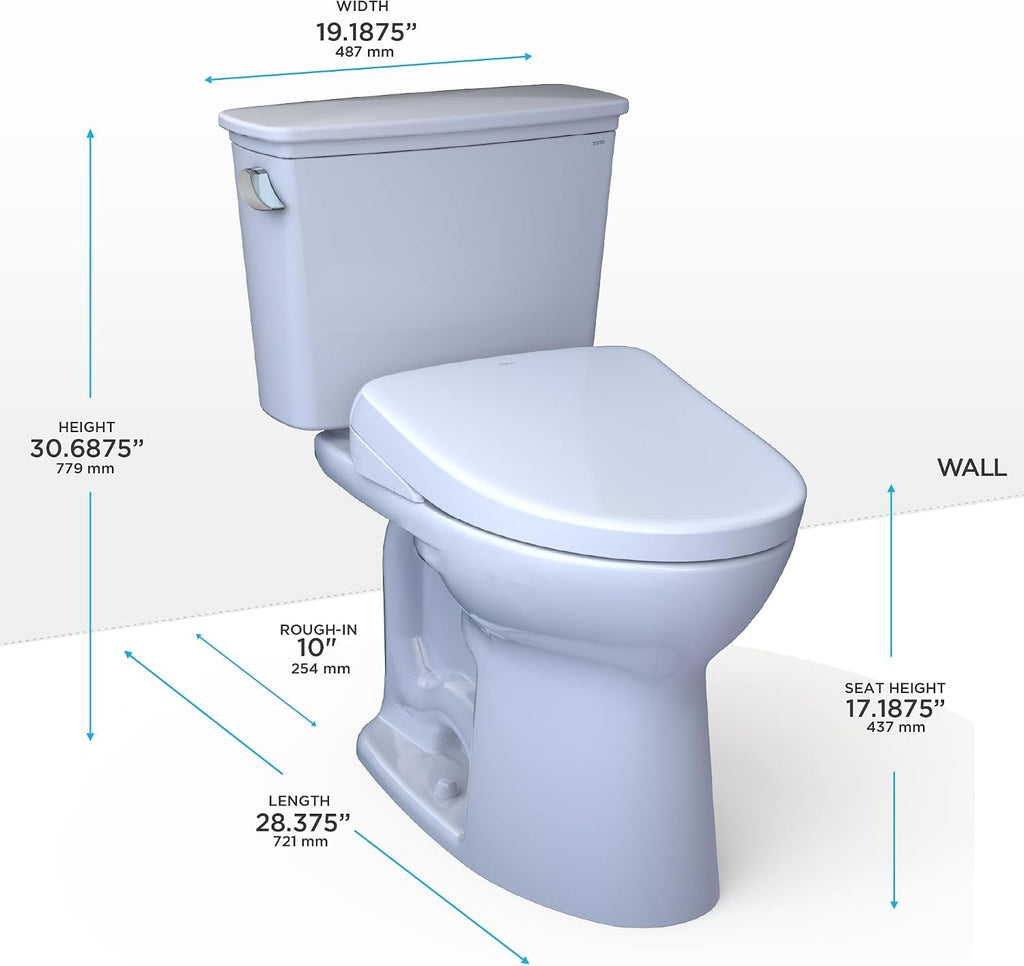 TOTO® Drake® Transitional WASHLET®+ Two-Piece Elongated 1.28 GPF Universal Height TORNADO FLUSH® Toilet and S7 Bidet Seat with Auto Flush, Cotton White - MW7864726CEFGA.10#01