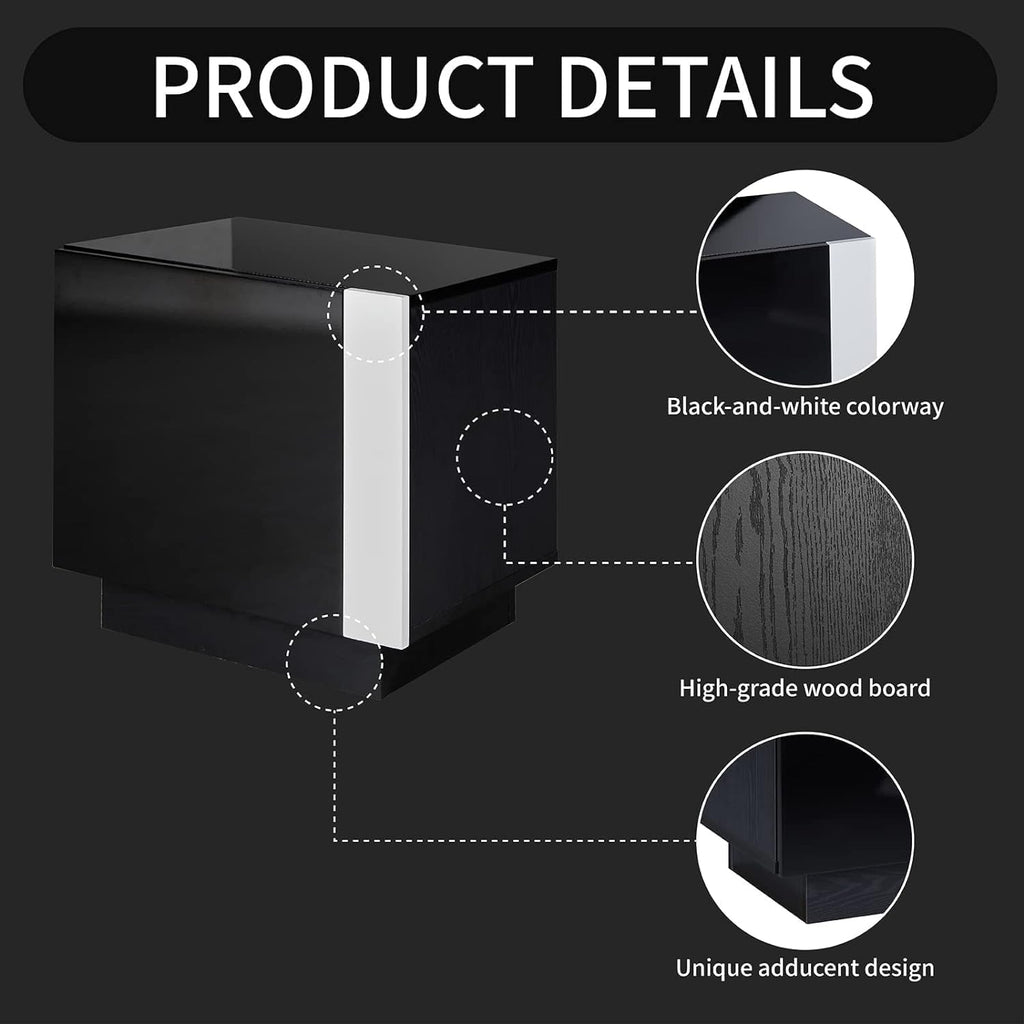 AMERLIFE 2PCS Entertainment Center Side Table Set with Storage, Modern High Gloss End Tables with 2 Cabinet Doors, for Living Room/Bedroom/Office, Black
