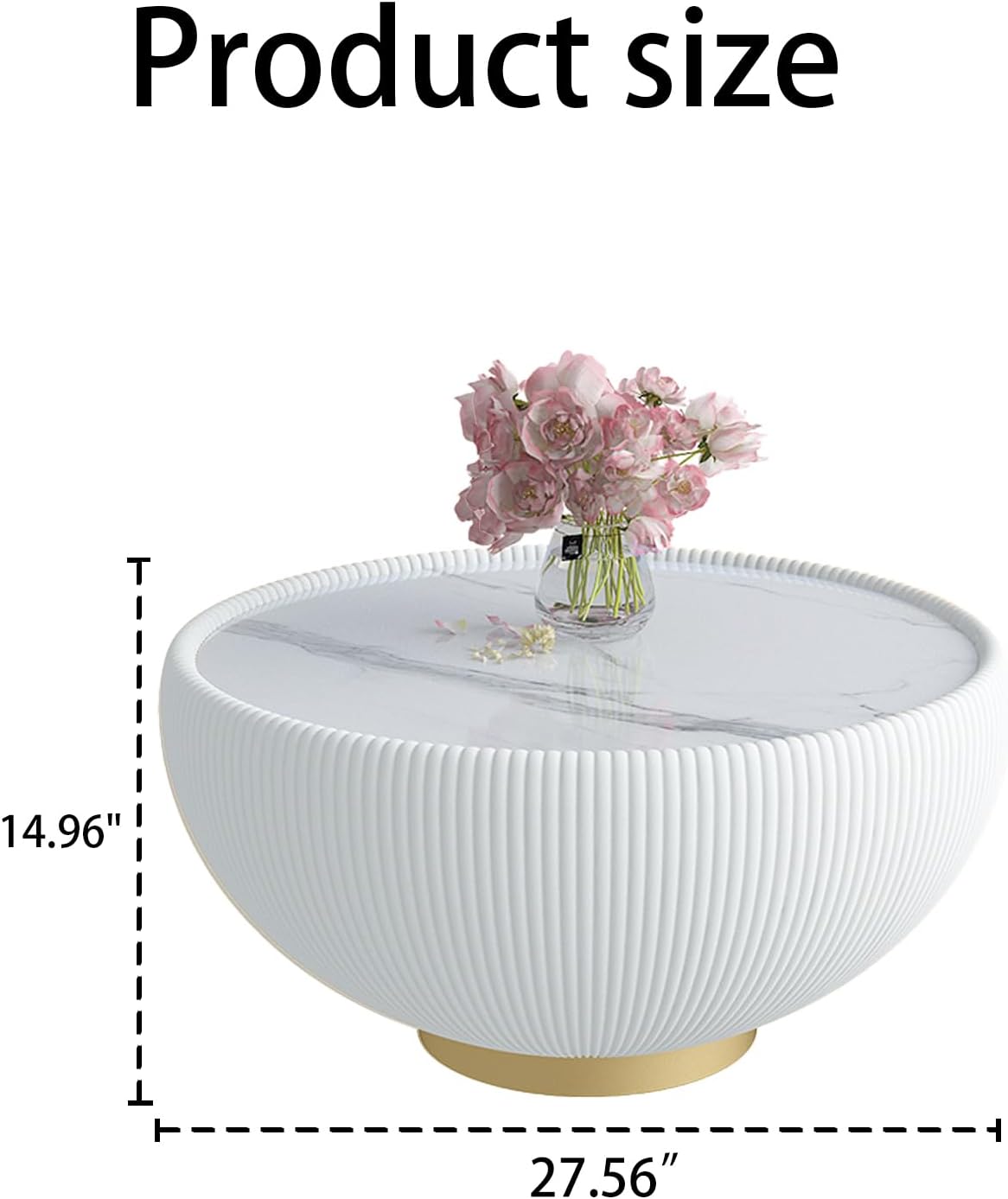 Modern Round Coffee Table Set of 2 Luxury Sintered Stone Top Coffee End Table in White/Orange Leatherette Creative Bowl-Shape Small Coffee Side End Tables for Living Room Bedroom