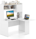 GOFLAME L-Shaped Desk with Open Storage Hutch, Corner Computer Desk with Shelves & Cabinet, Modern Writing Study Desk for Home Office, Laptop PC Desk Gaming Desk, White