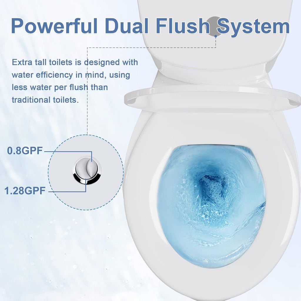Simple Project 19' Rear Outlet Extra Tall Toilets, Two Piece Comfortable High Toilets For Seniors, White Tall Toilet With Dual Flush 0.8/1.28 GPF & Soft Closing Seat