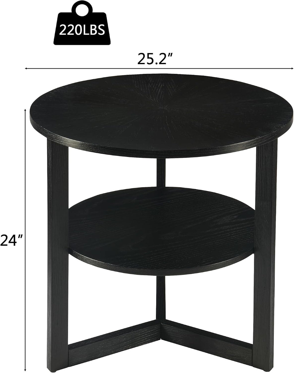 Large Round End Table with Storage Shelf, Rustic Beside Tables with Umbrella Top,Traditional Circular Sofa Side Table, 25.2'D Telephone Table for Living Room Easy Assembly Brushed Black CJZ3338BK