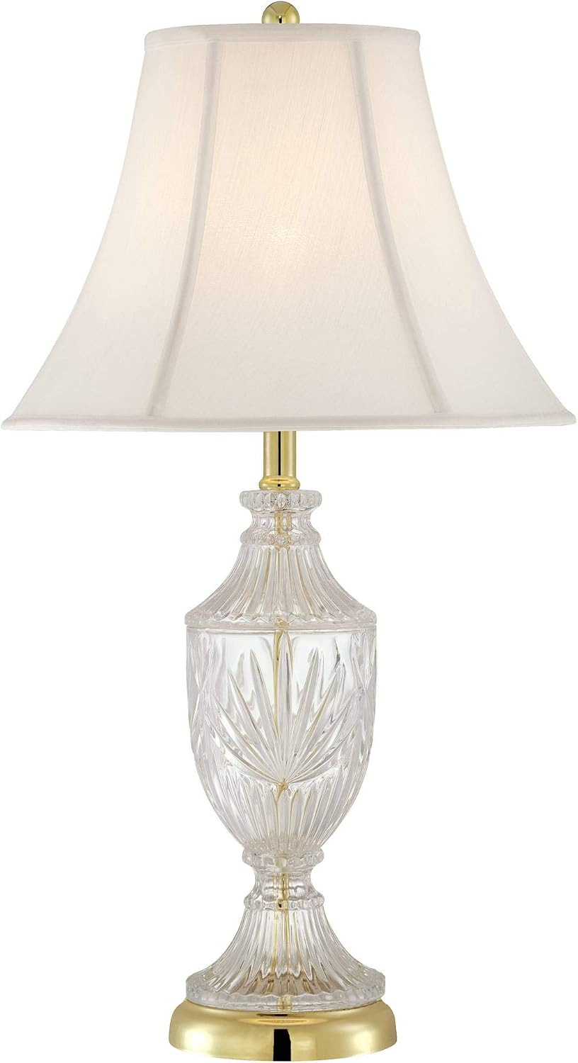 Regency Hill Traditional Style 3-Way Table Lamp with Table Top Dimmer 26.5' High Cut Glass Urn Brass Metal Cream Fabric Empire Shade Decor for Living Room Bedroom House Bedside Nightstand Home
