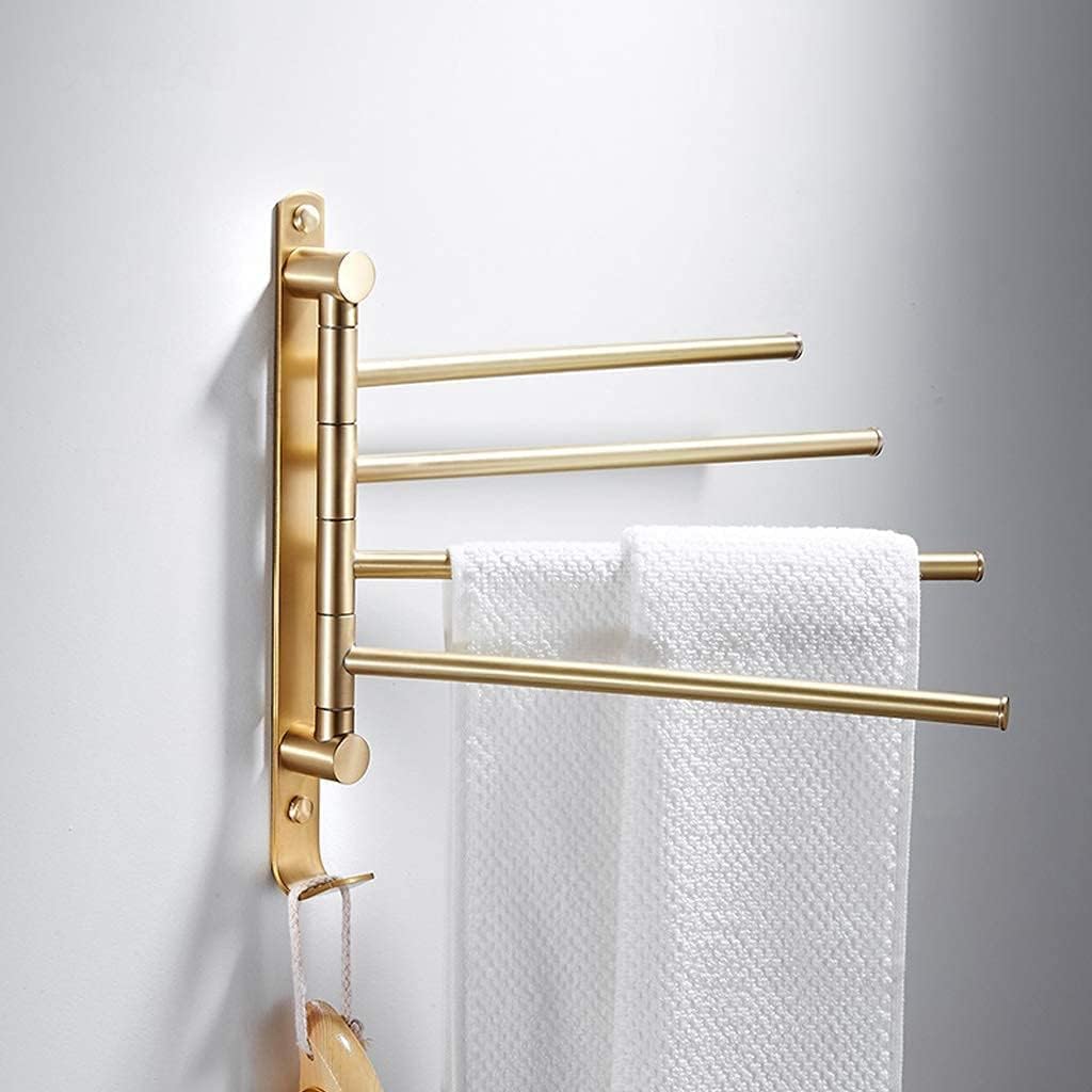 Towel Rack Brushed Rotatable Towel Rack with 4 Bars Bathroom Waterproof Towel Bar Wall Mounted for Storage of Washcloths Bathroom Towel Rack(A)
