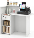 Giantex Reception Desk, Front Counter Desk with Lockable Drawer, Checkout Table with Round Tabletop, Corner Shelf & Adjustable Shelf for Office Beauty Salon Retail Store (White)