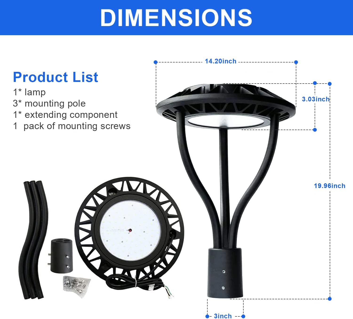 OSTEK LED Post Top Pole Light with Dusk to Dawn Photocell, 3CCT & 4 Wattage Selectable (80W/100W/120W/150W), 0-10V Dimmable, 140LM/W, IP65 Waterproof Outdoor Area Lighting