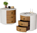 COSIEST Bedside Table Set of 2, Wood Nightstand 3 Drawers, Farmhouse Round End Table with 3 Drawers, Dresser with Drawers for Bedroom, Living Room