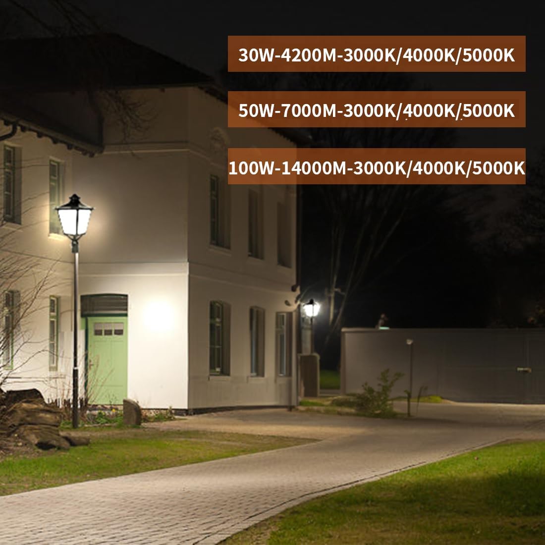 30W 50W 100W Post Top Lights with Shorting Cap 3000K 4000K 5000K Adjustable Wattage & CCT, Power Tunable Outdoor Pole Light Fixture(Clear Glass), IP65 Waterproof Commercial Street Area Lighting