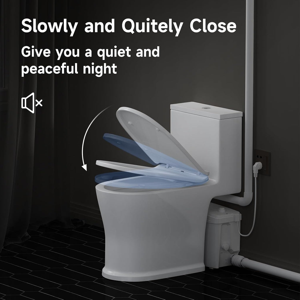 36ft Upflush Macerating Toilet System, Basement Toilet with Macerator Pump, One Piece Full Skirted, Flexible Top or Side Drain Port for Household Commercial Use, 1HP, 120V, CEC Approved