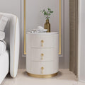 homary Velvet Nightstand with 3 Drawers, White Round Bedside Table with Sintered Stone Top, Modern Nightstand with Storage for Bedroom, End Table for Living Room